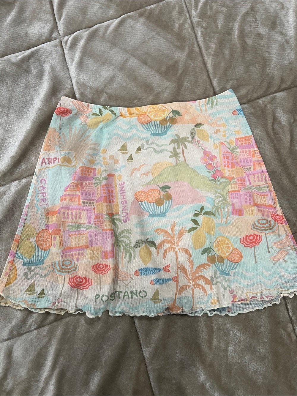 See You Monday Pastel Coastal Print Mini Skirt - Pink, Blue, Yellow, Green